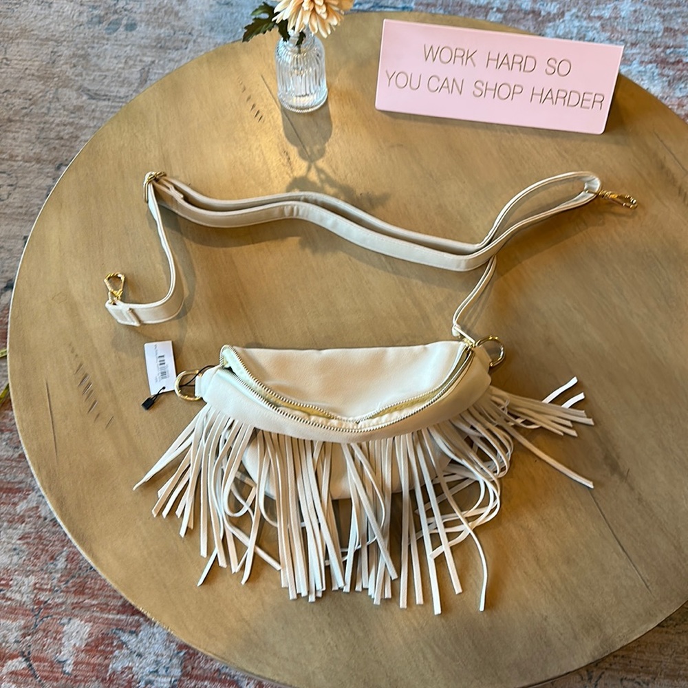 Thomas & Lee company , Ivory leather fringe crossbody or Fanny pack